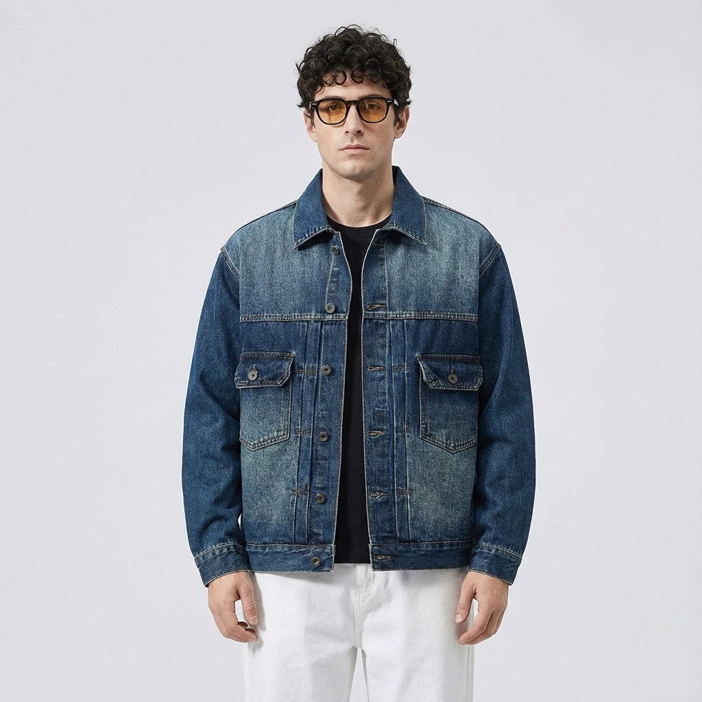 Washed Denim Jacket in Classic Blue