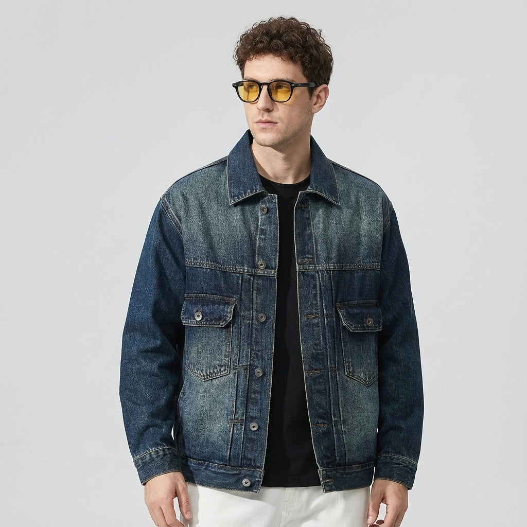 Washed Denim Jacket in Classic Blue