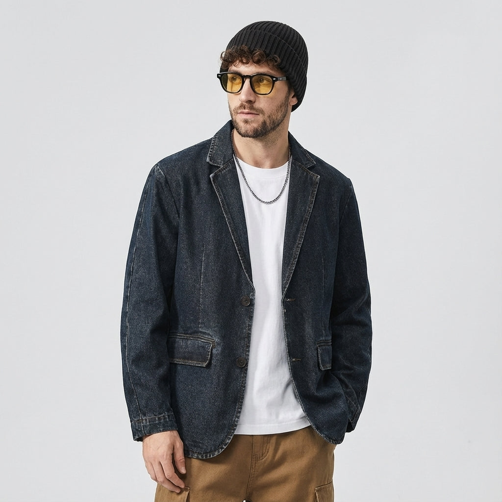 Dark Washed Indigo Denim Suit Jacket