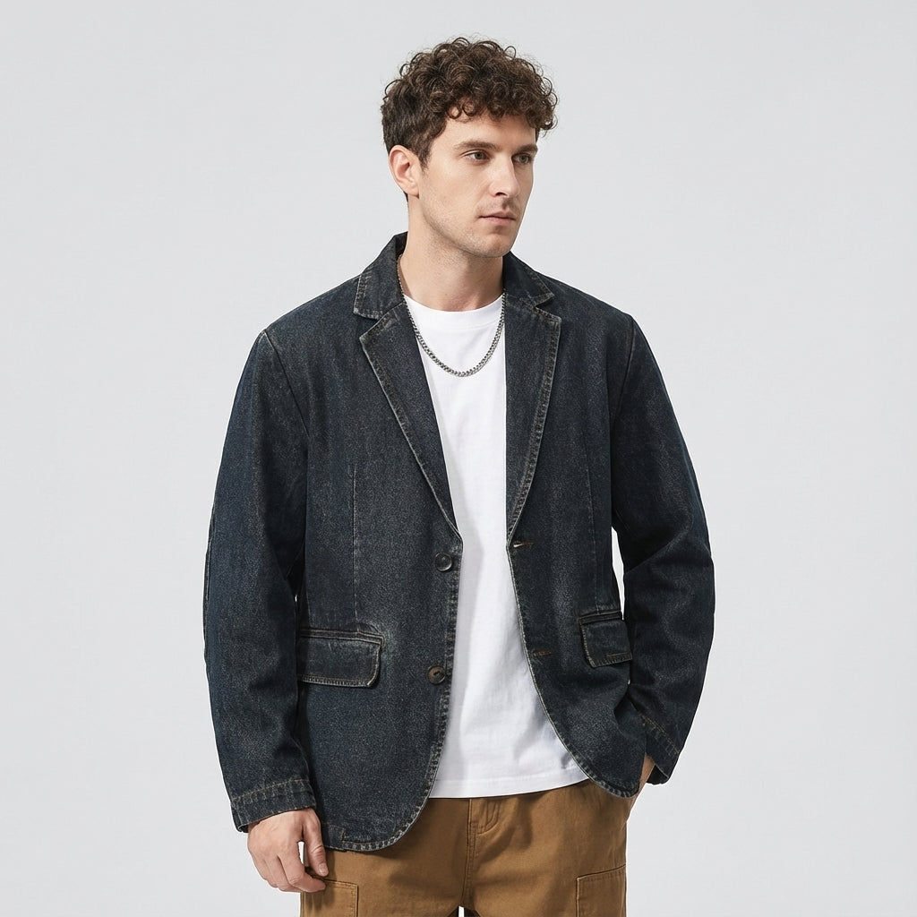 Dark Washed Indigo Denim Suit Jacket