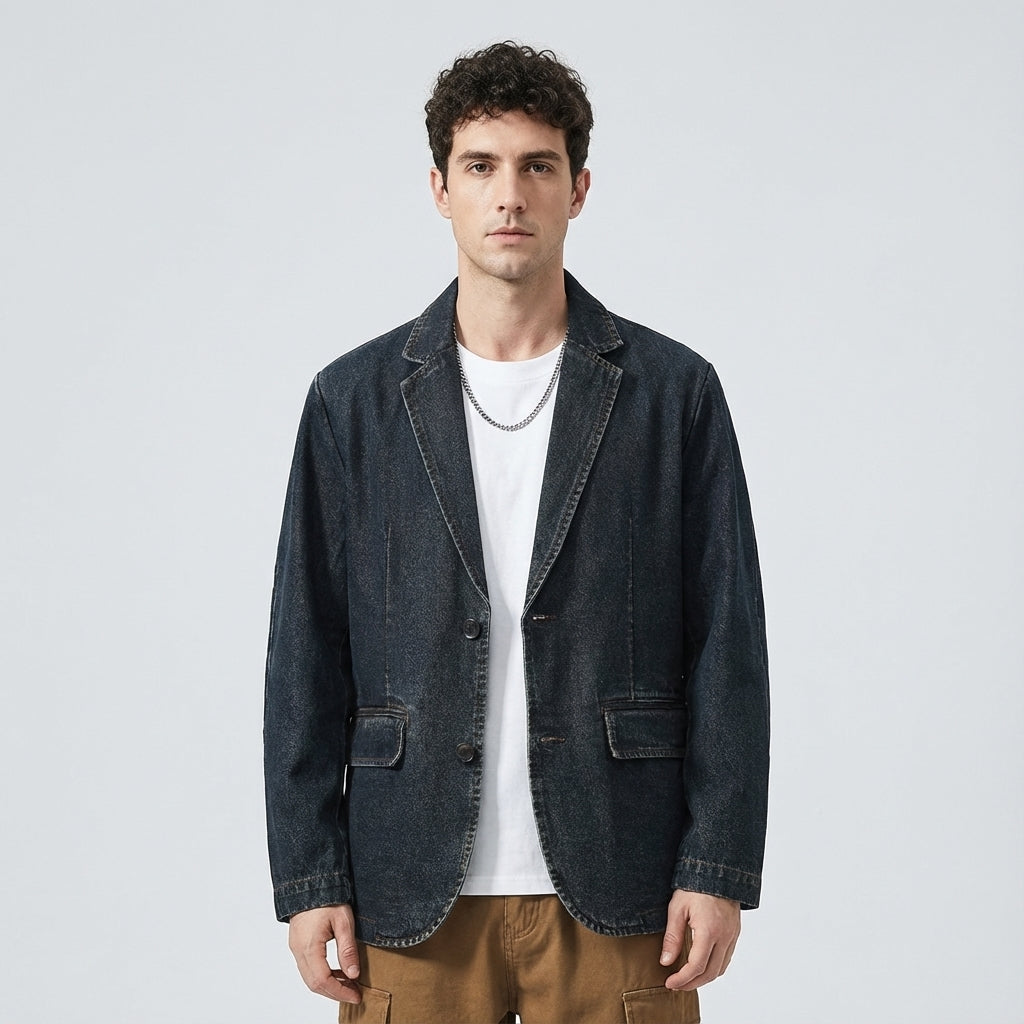 Dark Washed Indigo Denim Suit Jacket