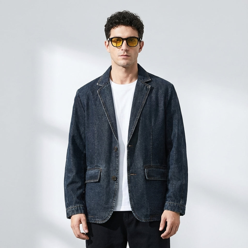Dark Washed Indigo Denim Suit Jacket