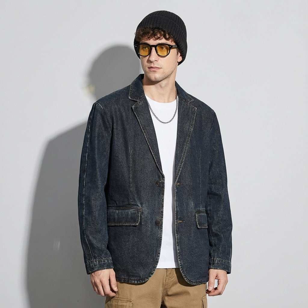 Dark Washed Indigo Denim Suit Jacket