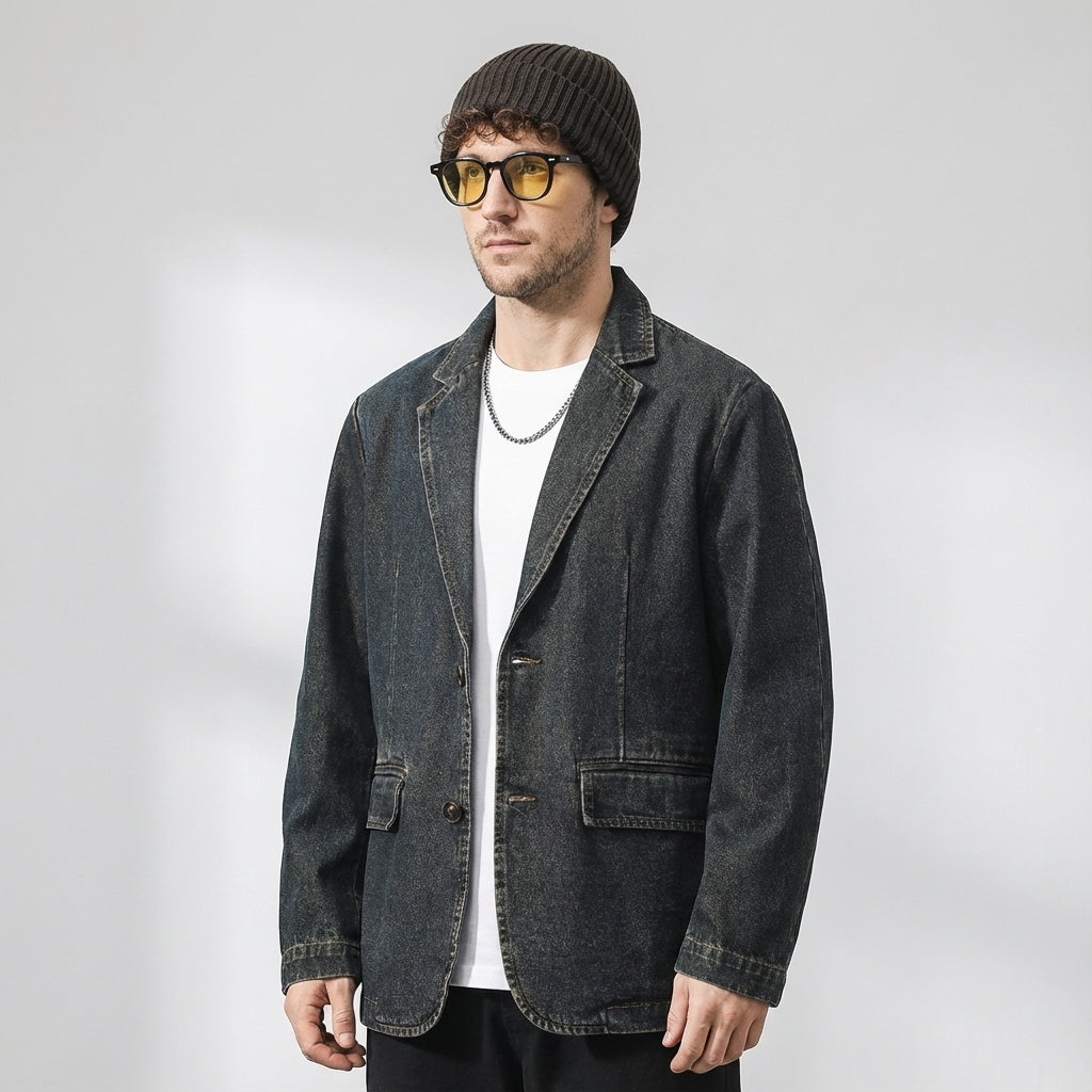 Dark Washed Indigo Denim Suit Jacket
