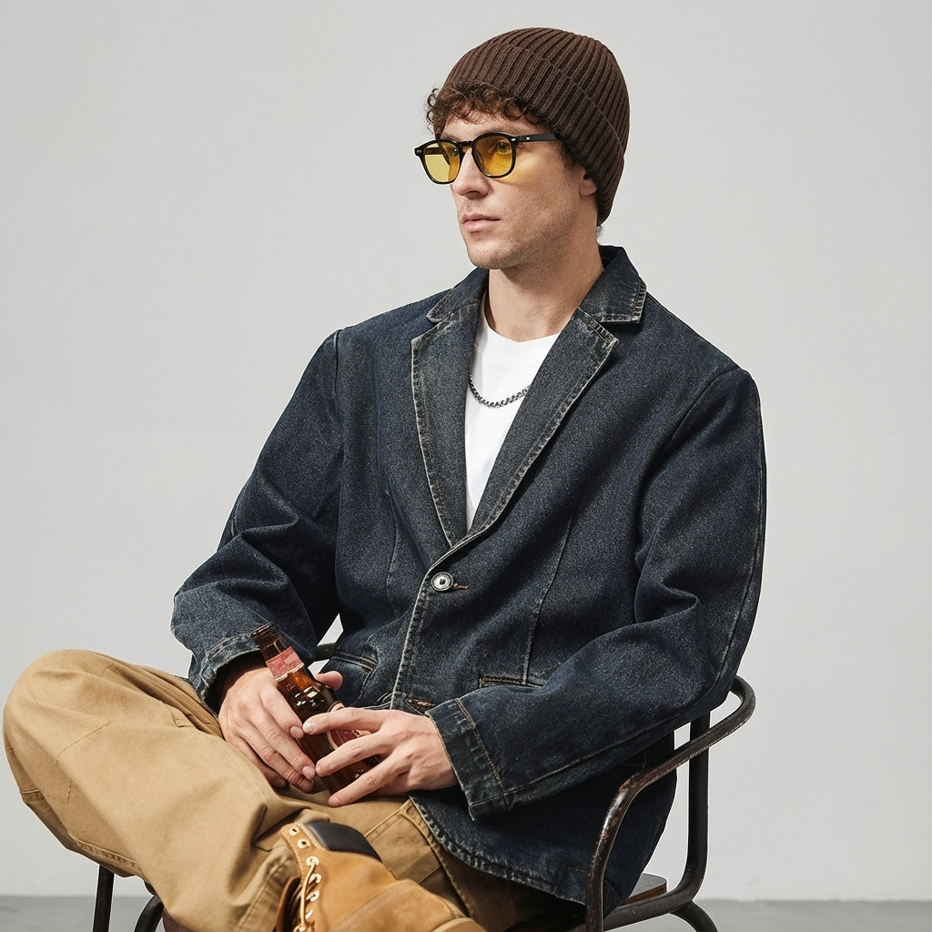 Dark Washed Indigo Denim Suit Jacket