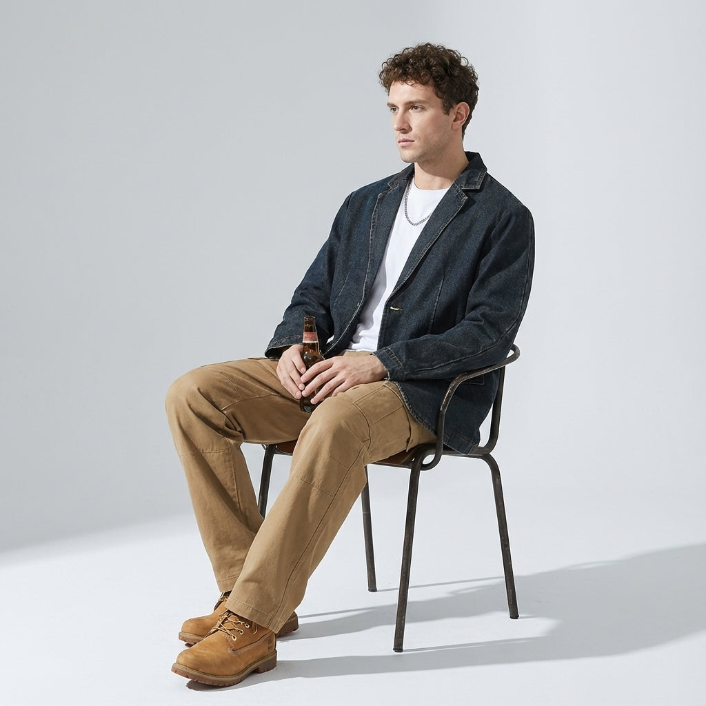 Dark Washed Indigo Denim Suit Jacket