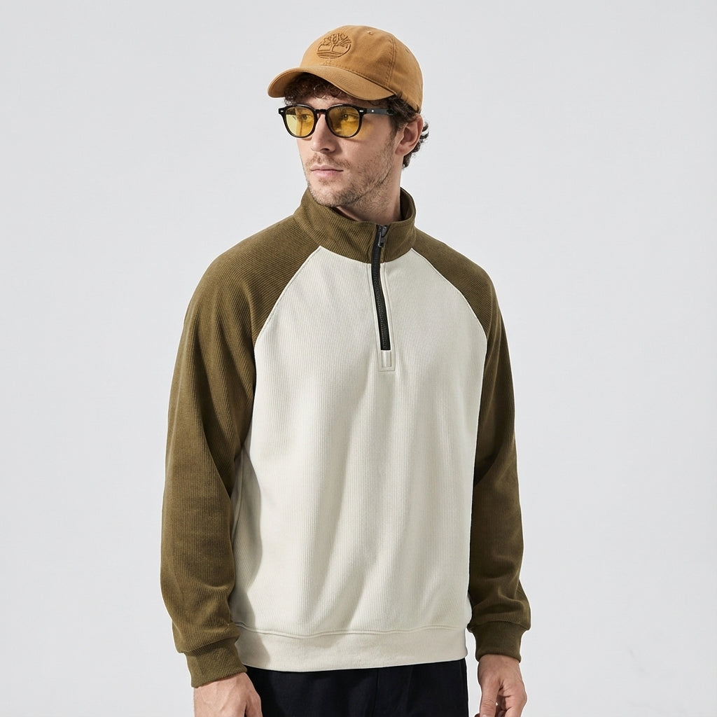 Raglan Sleeve Half Zip Sweatshirt in Mocha Brown