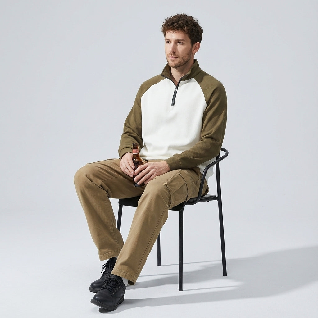 Raglan Sleeve Half Zip Sweatshirt in Mocha Brown