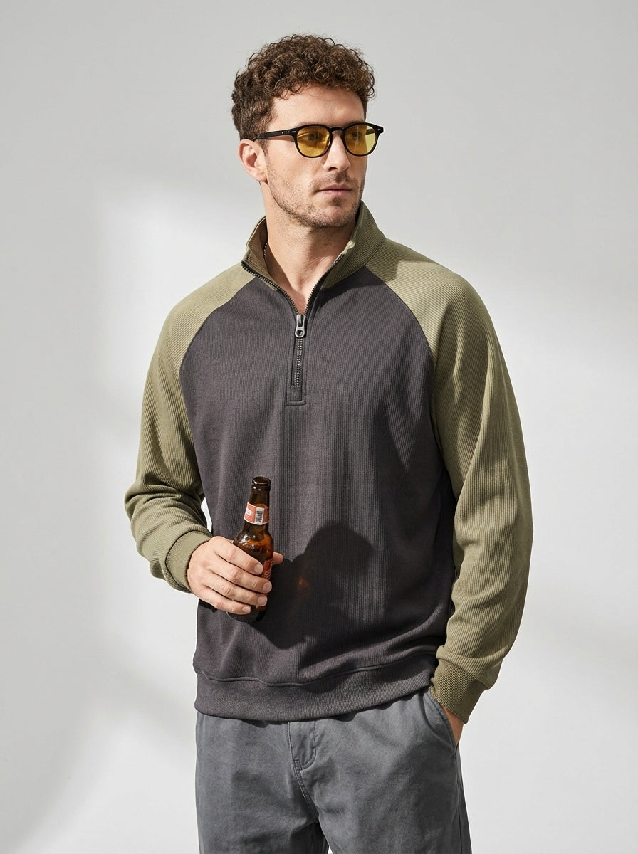 Raglan Sleeve Half Zip Sweatshirt in Moni Green