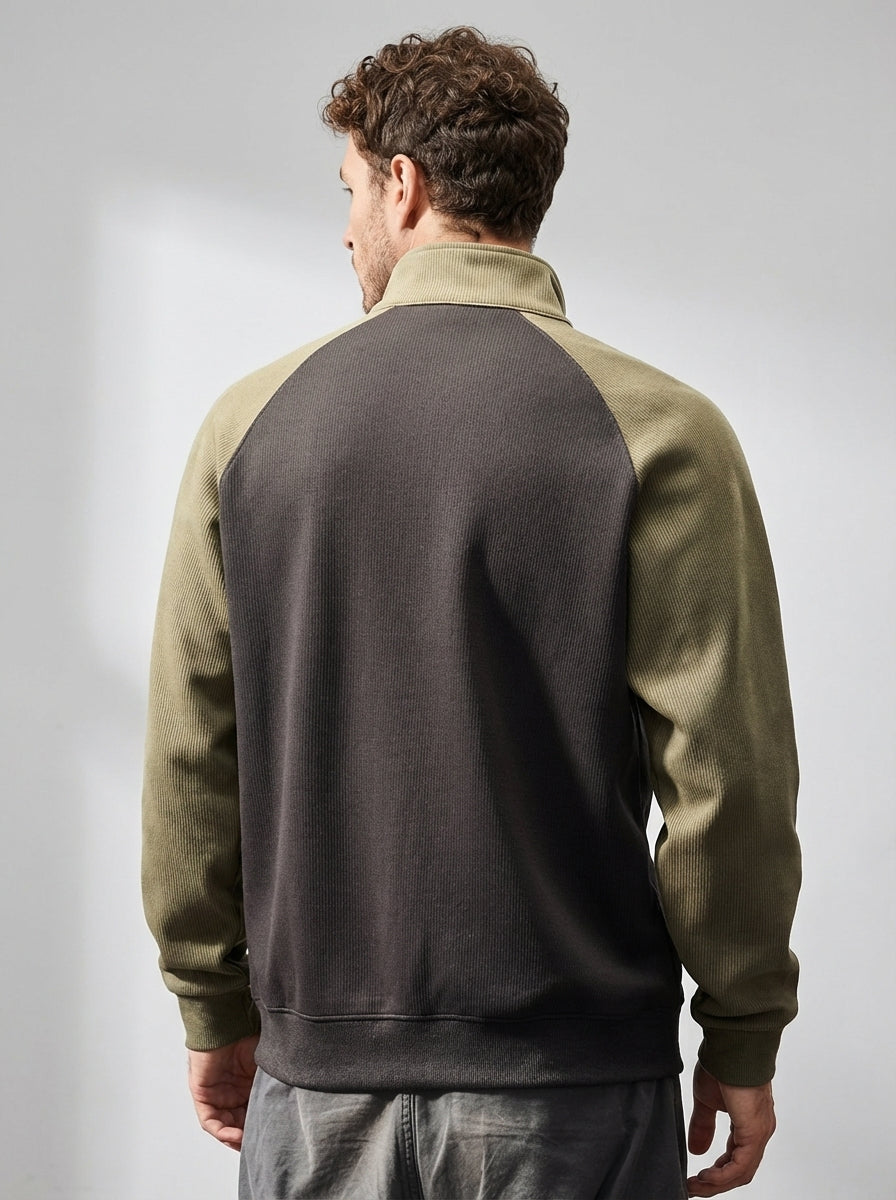 Raglan Sleeve Half Zip Sweatshirt in Moni Green