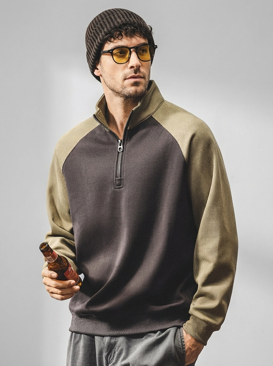 Raglan Sleeve Half Zip Sweatshirt in Moni Green