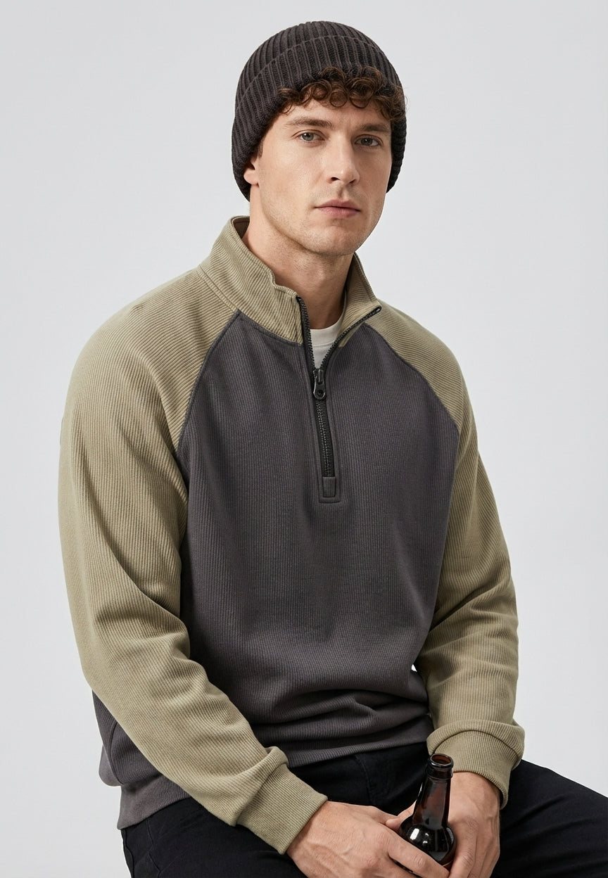 Raglan Sleeve Half Zip Sweatshirt in Moni Green
