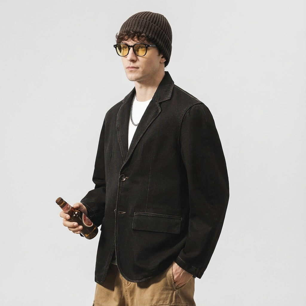 Dark Washed Denim Suit Jacket