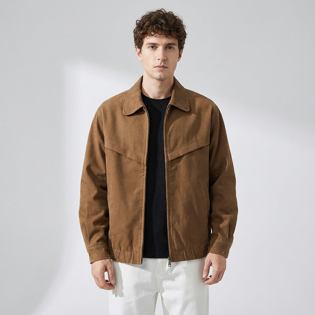 Suede Leather Jacket in Khaki