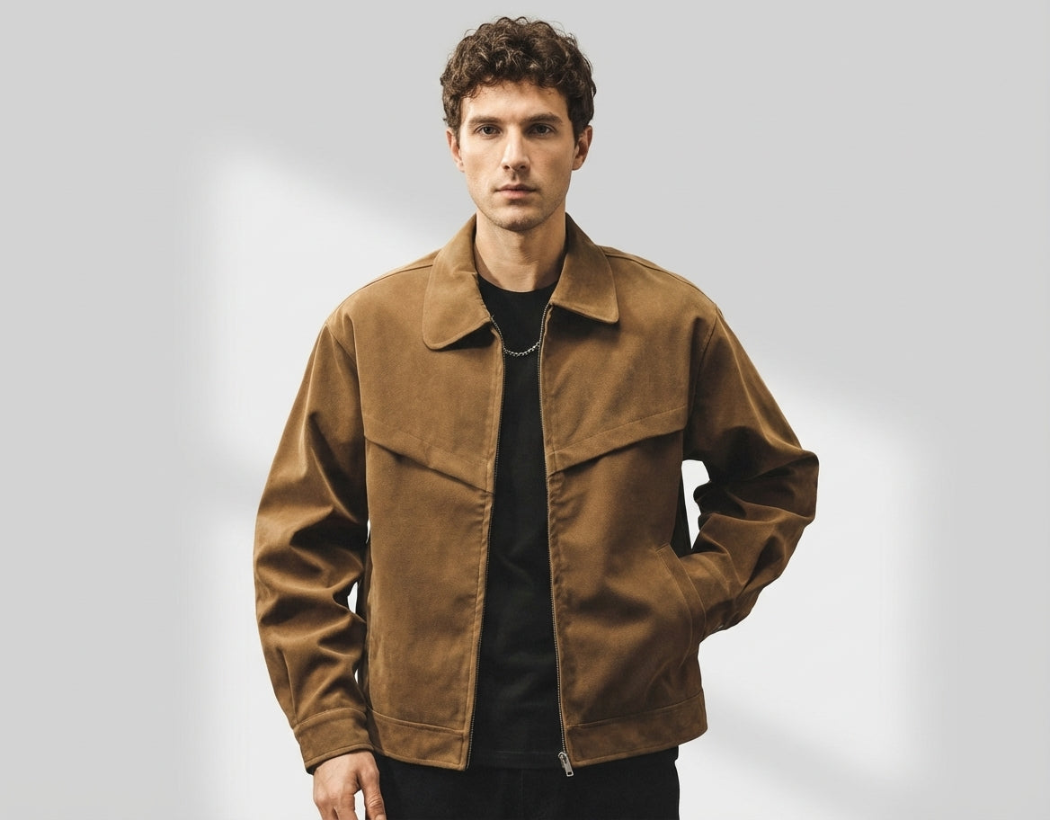 Suede Leather Jacket in Khaki