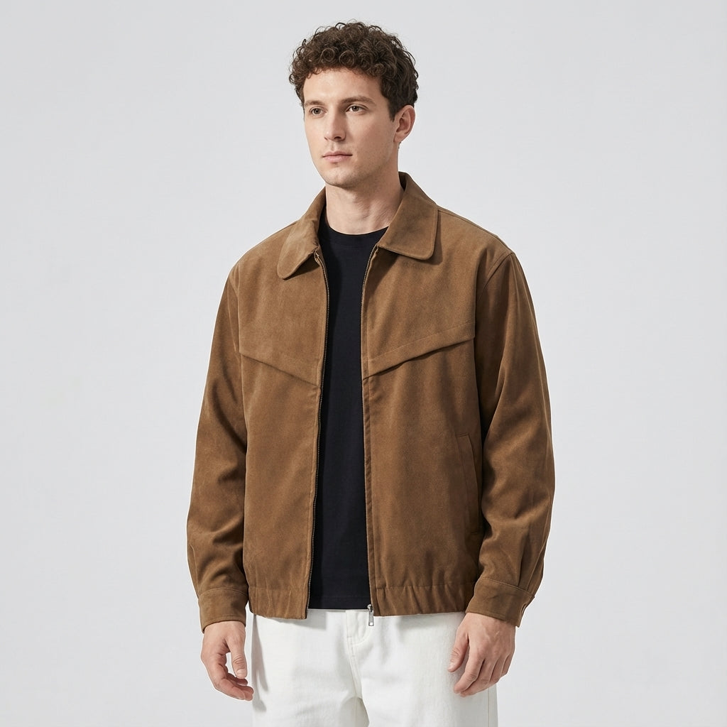 Suede Leather Jacket in Khaki