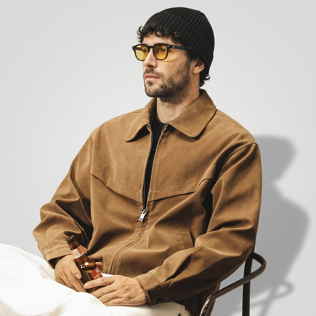 Suede Leather Jacket in Khaki