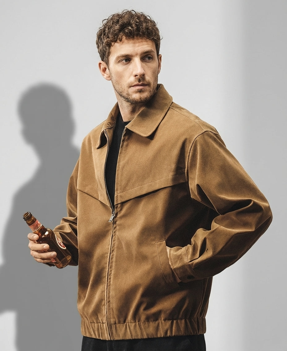 Suede Leather Jacket in Khaki