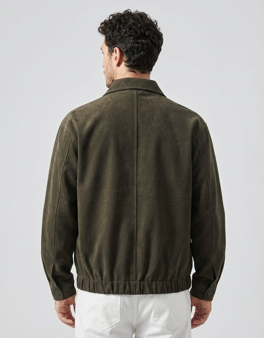 Suede Leather Jacket in Dark Brown