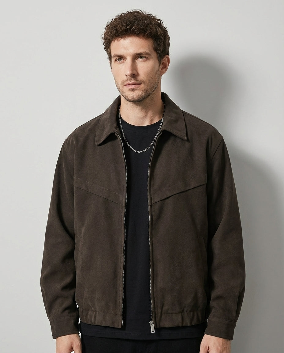 Suede Leather Jacket in Dark Brown