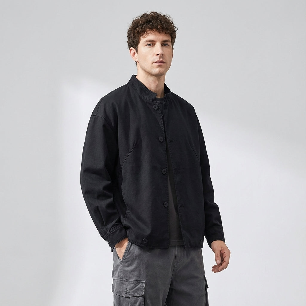 Japanese Retro Washed Denim Jacket in Black