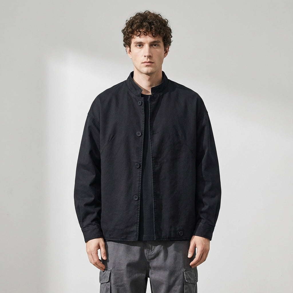 Japanese Retro Washed Denim Jacket in Black