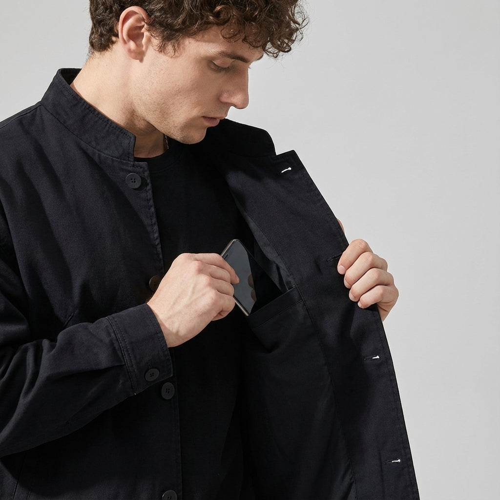 Japanese Retro Washed Denim Jacket in Black