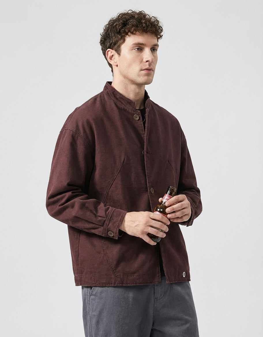 Japanese Retro Washed Denim Jacket in Mud Red