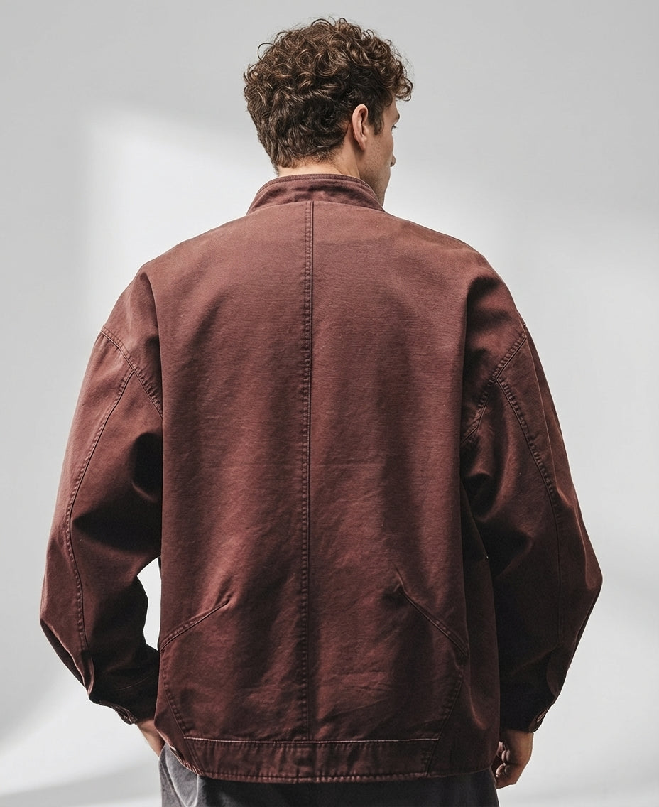 Japanese Retro Washed Denim Jacket in Mud Red