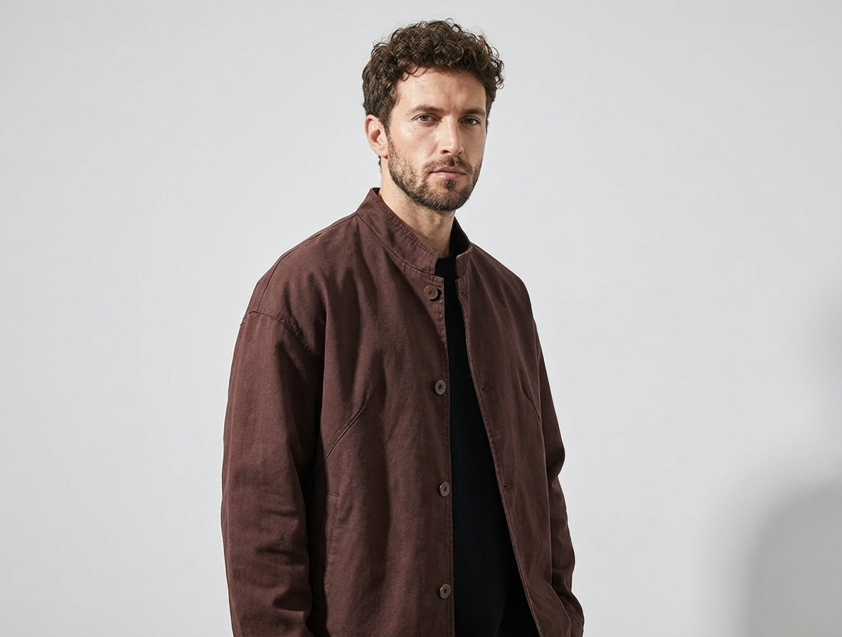 Japanese Retro Washed Denim Jacket in Mud Red