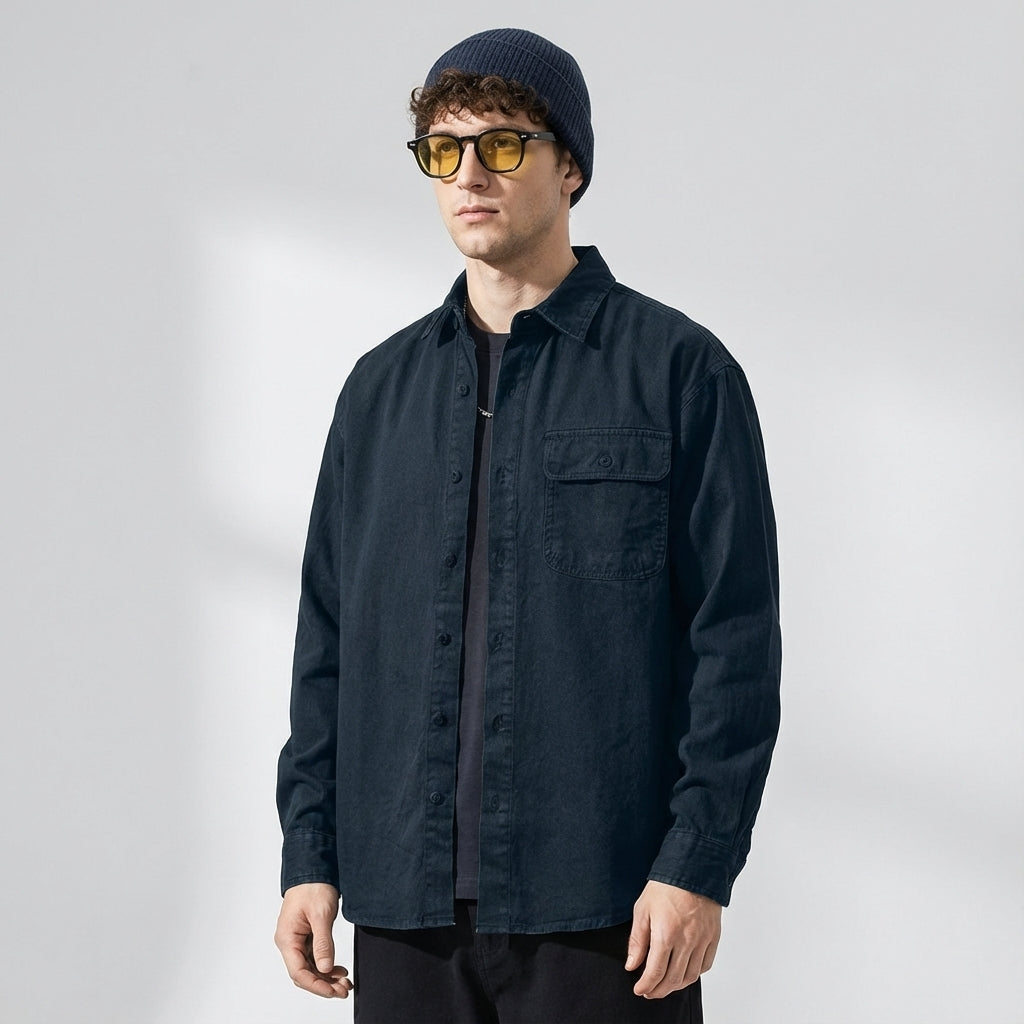 Enzyme Washed Over Shirt Jacket in Dark Teal