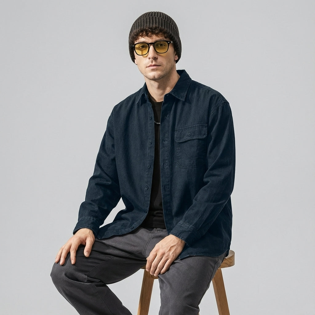 Enzyme Washed Over Shirt Jacket in Dark Teal