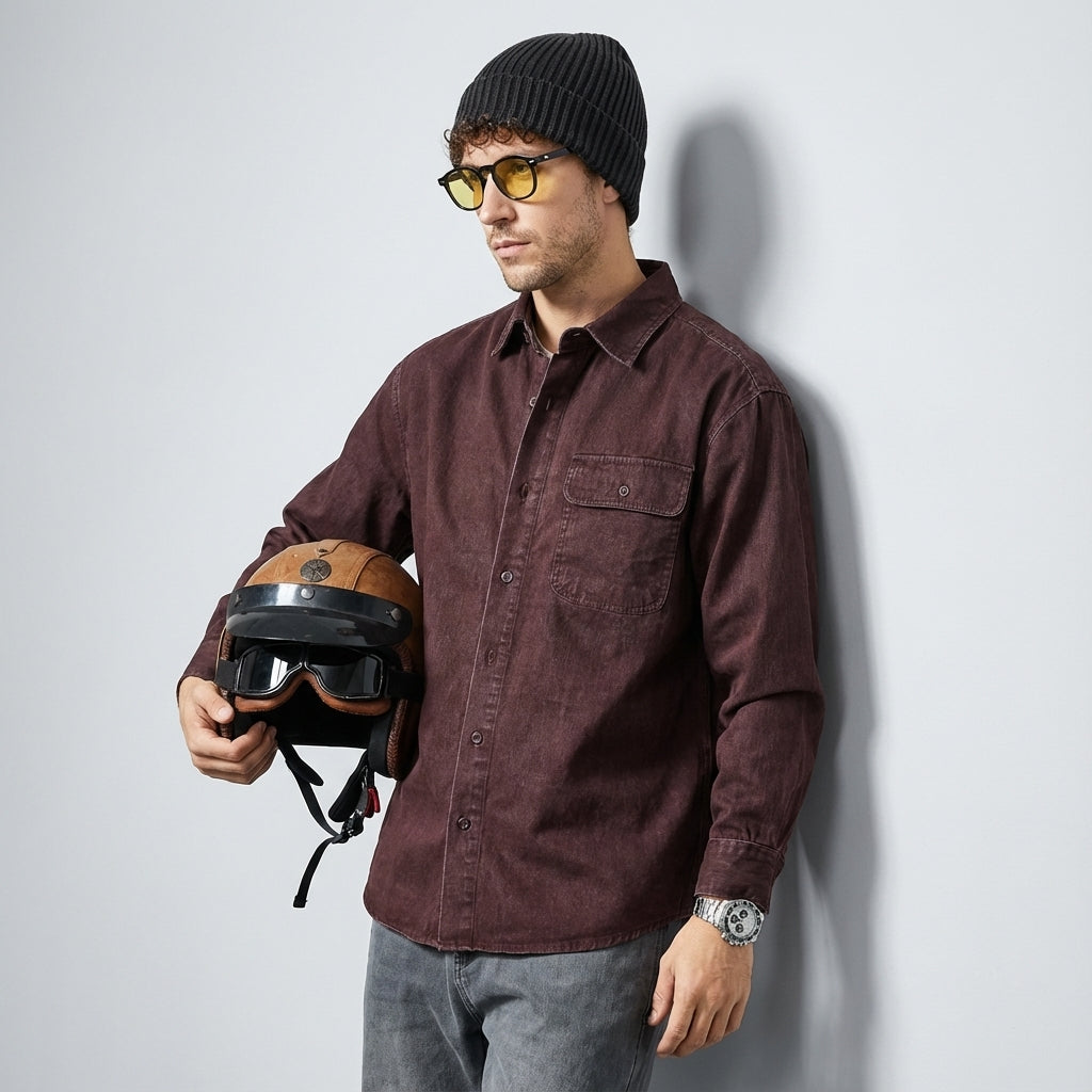 Enzyme Washed Over Shirt Jacket in Vintage Burgundy