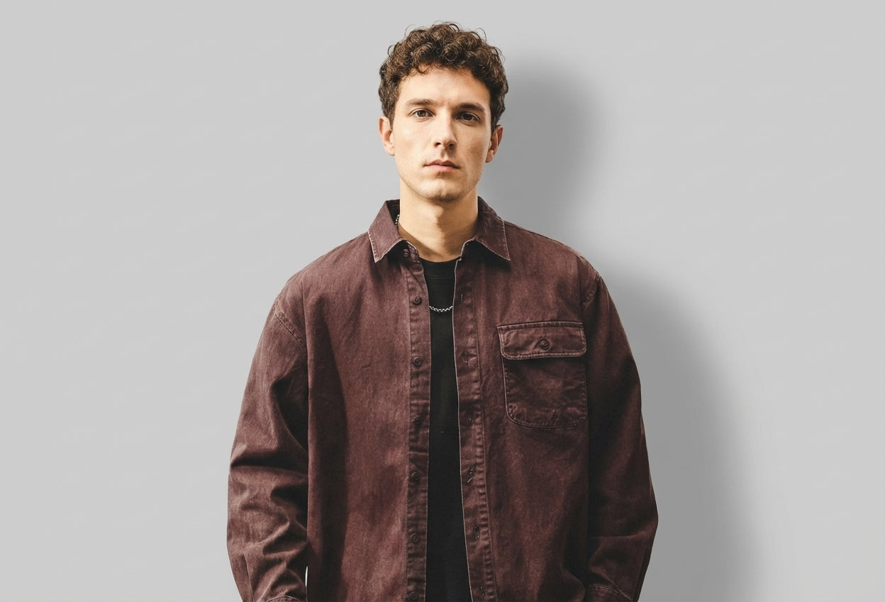 Enzyme Washed Over Shirt Jacket in Vintage Burgundy