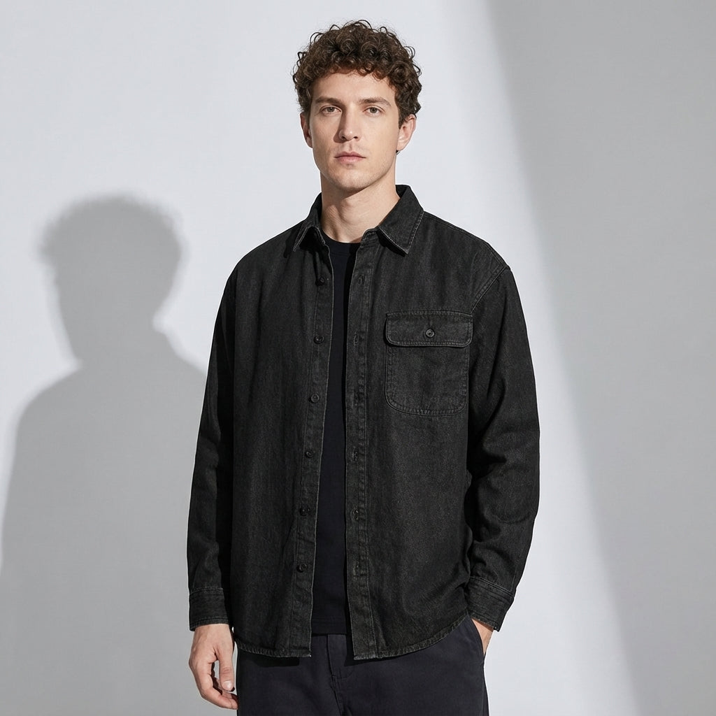 Enzyme Washed Over Shirt Jacket in Black