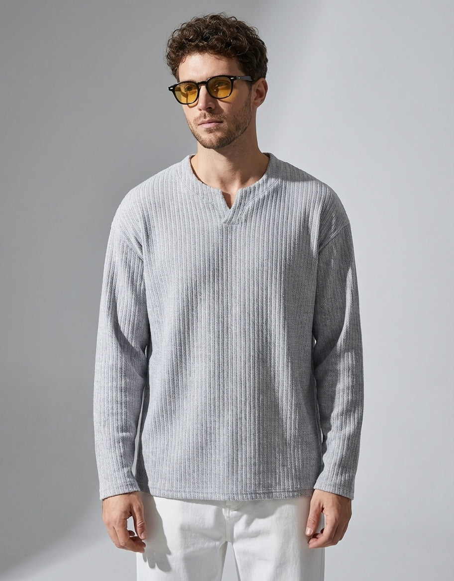 Sweater-Jacquard knit T-Shirt in Gray