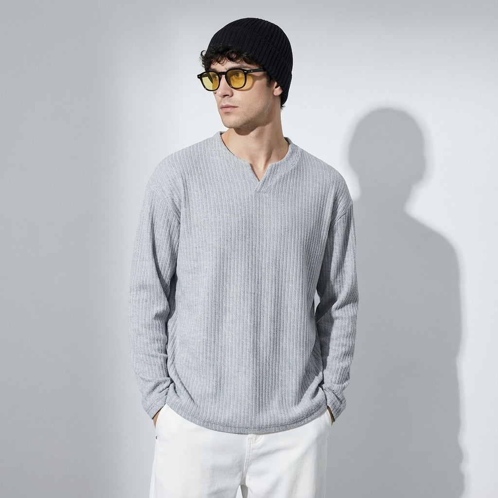 Sweater-Jacquard knit T-Shirt in Gray