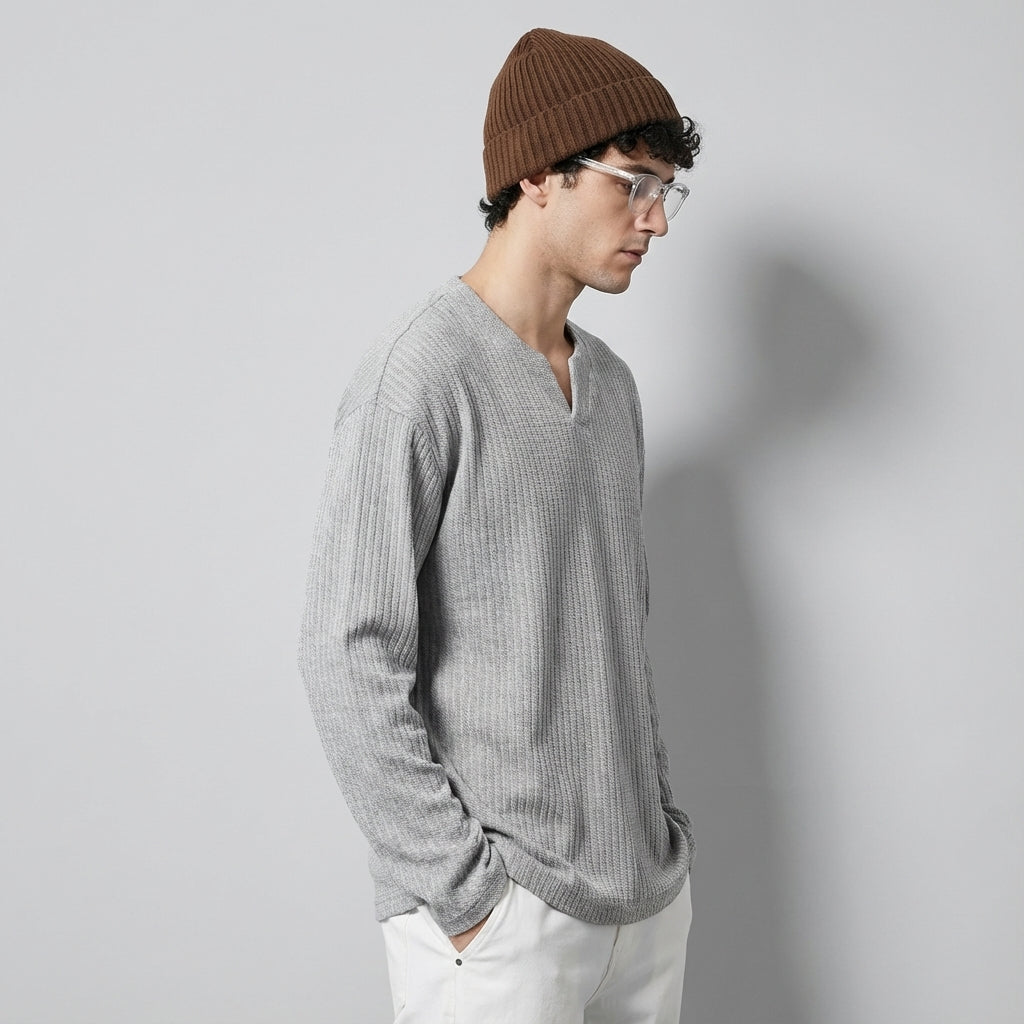 Sweater-Jacquard knit T-Shirt in Gray