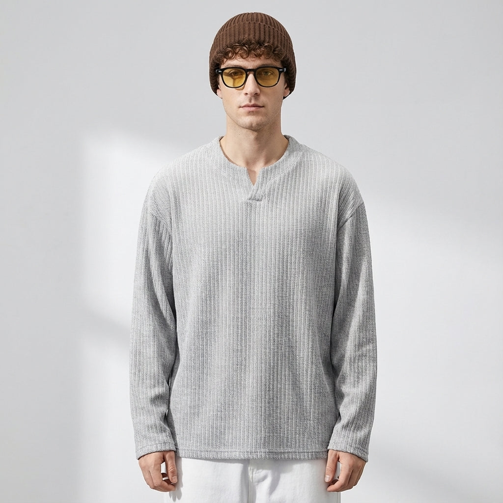 Sweater-Jacquard knit T-Shirt in Gray