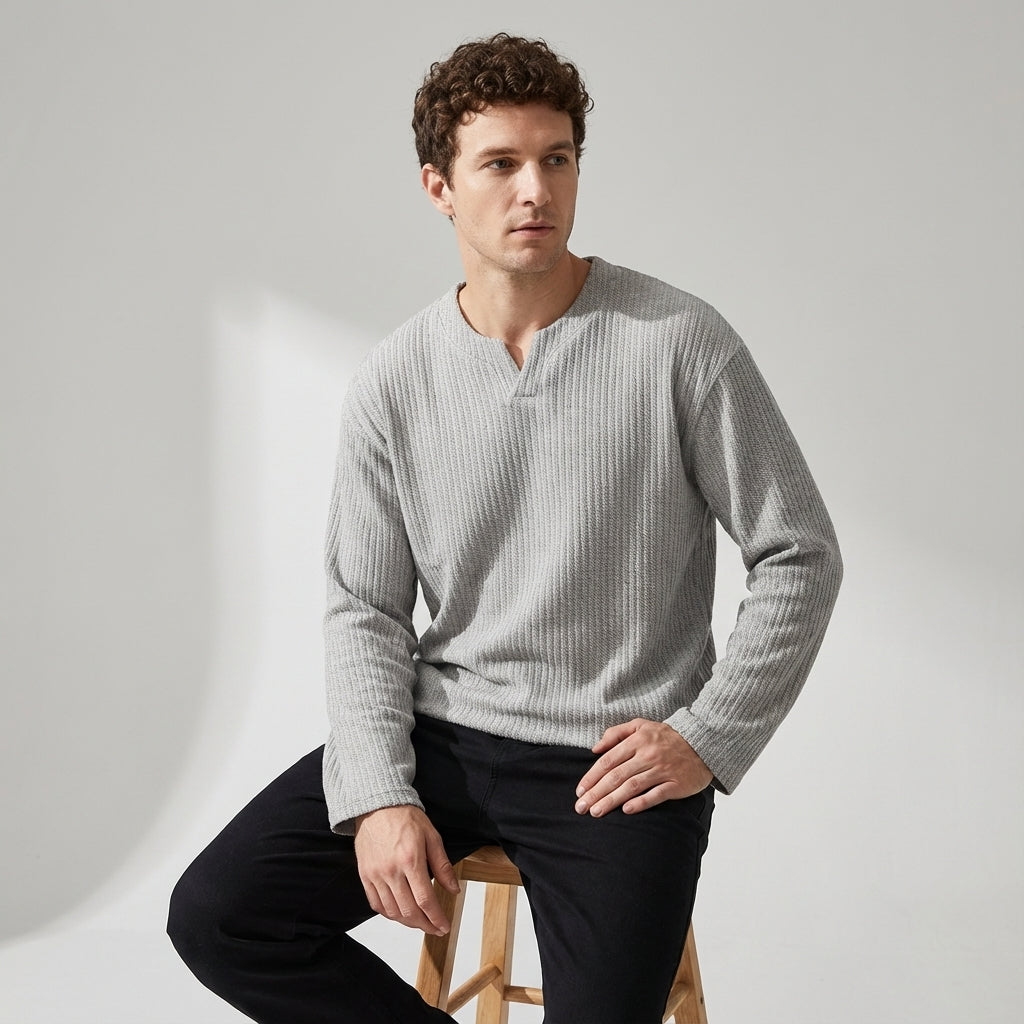 Sweater-Jacquard knit T-Shirt in Gray