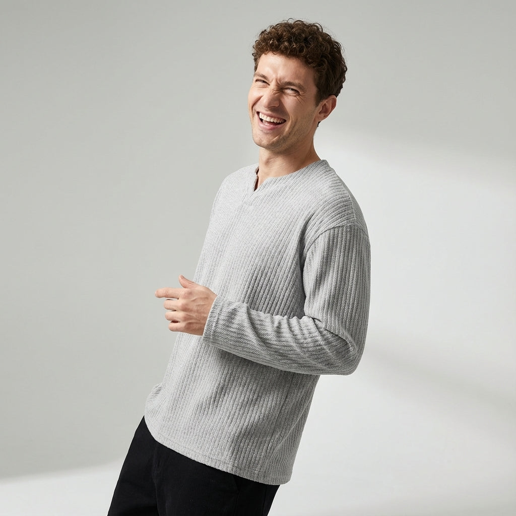 Sweater-Jacquard knit T-Shirt in Gray