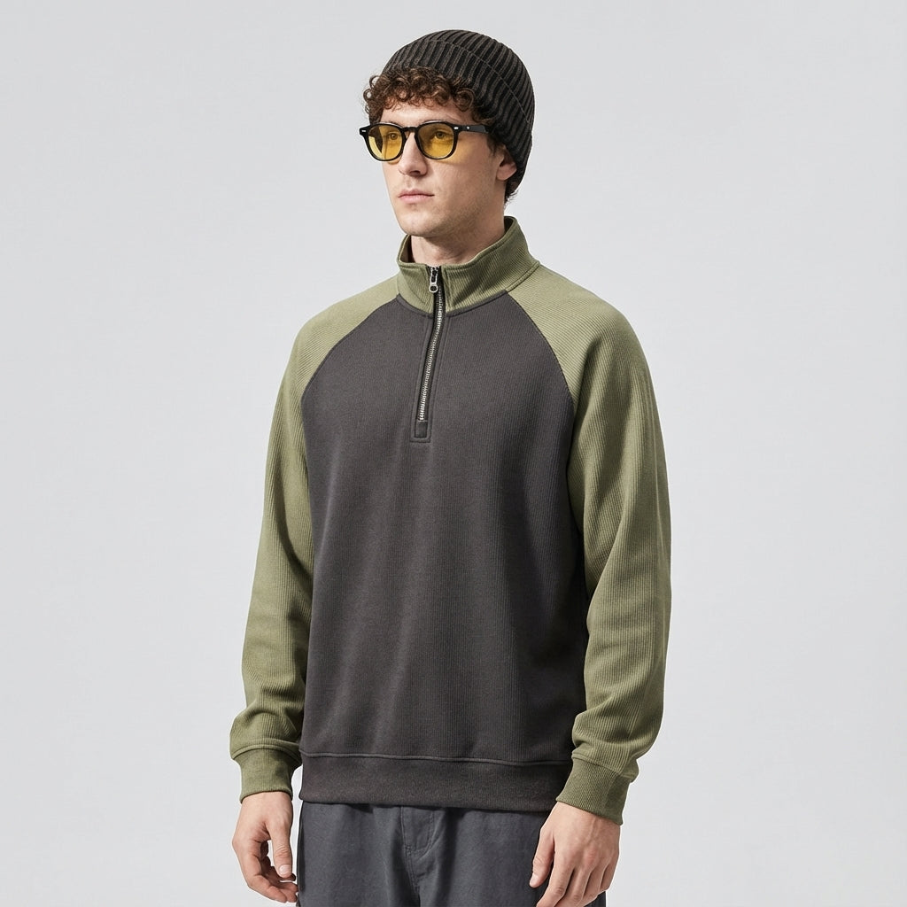 Raglan Sleeve Half Zip Sweatshirt in Moni Green