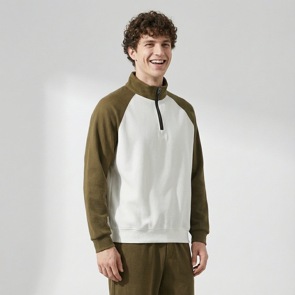 Raglan Sleeve Half Zip Sweatshirt in Mocha Brown