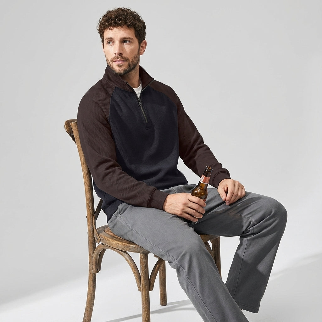 Raglan Sleeve Half Zip Sweatshirt in Purple and Black