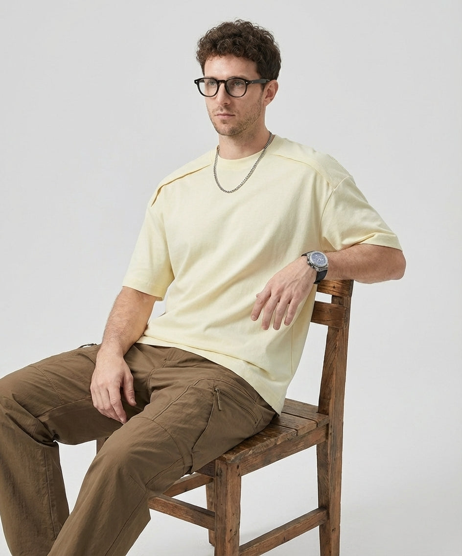 Panel Detail T-Shirt in Apricot