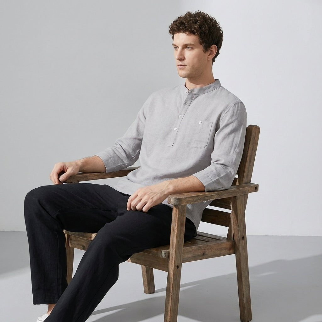 Three-Quarter Sleeve Henley T-Shirt