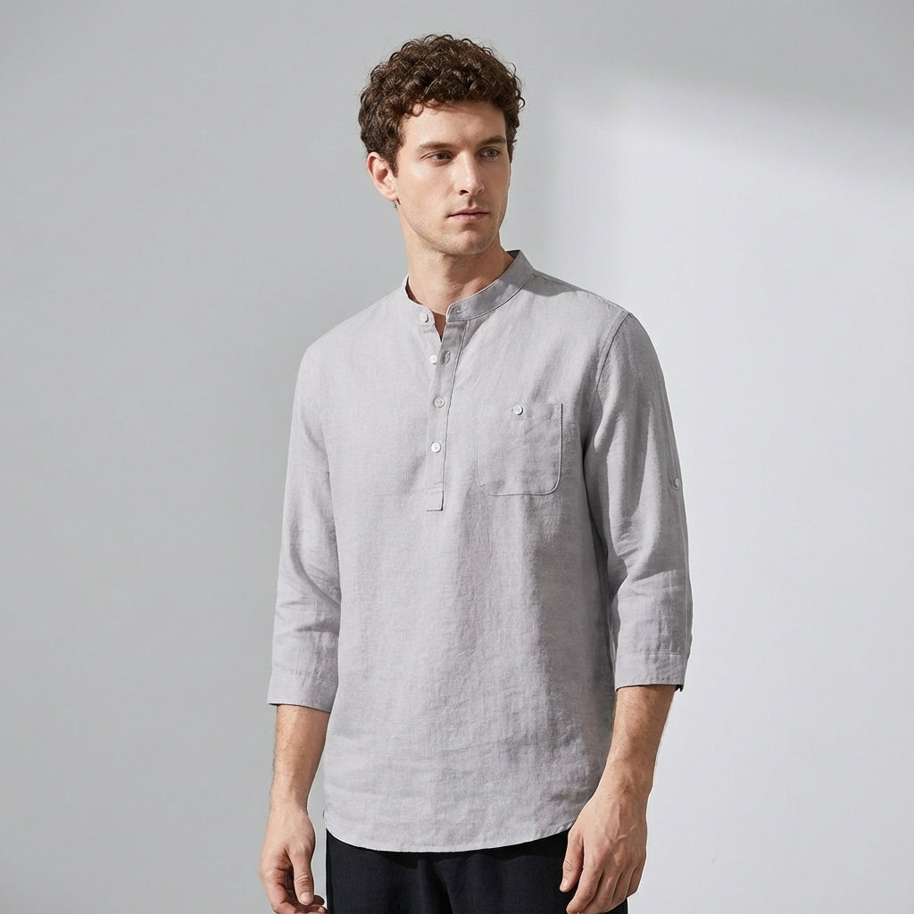 Three-Quarter Sleeve Henley T-Shirt