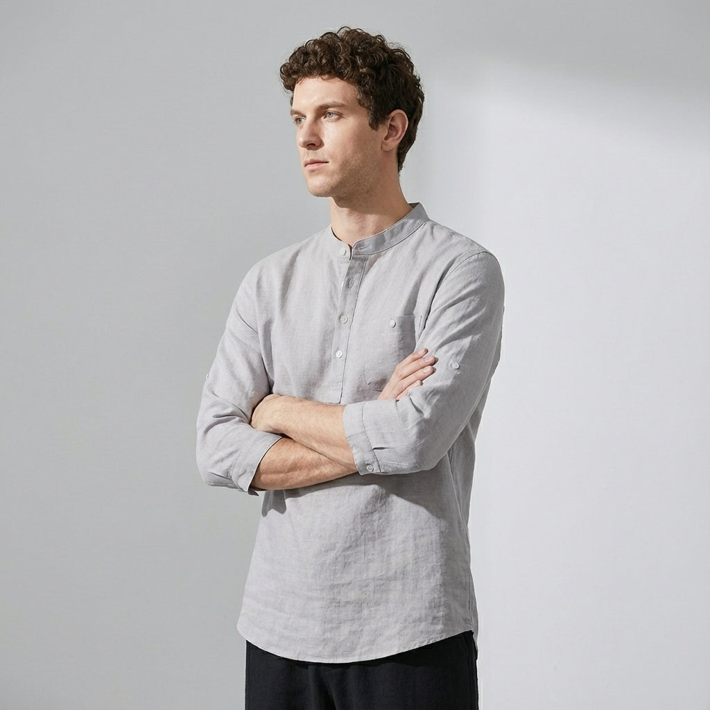 Three-Quarter Sleeve Henley T-Shirt