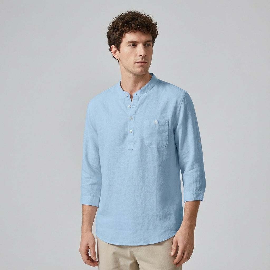 Three-Quarter Sleeve Henley T-Shirt