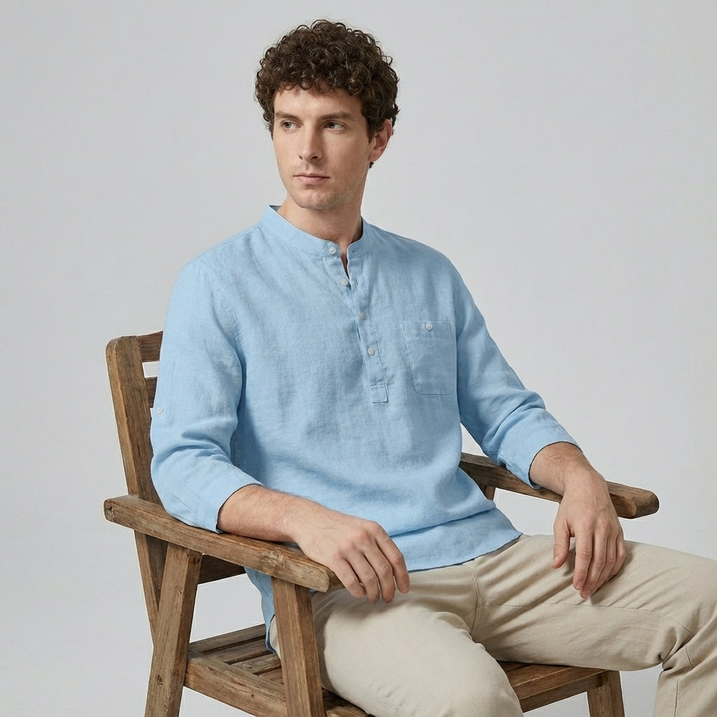 Three-Quarter Sleeve Henley T-Shirt